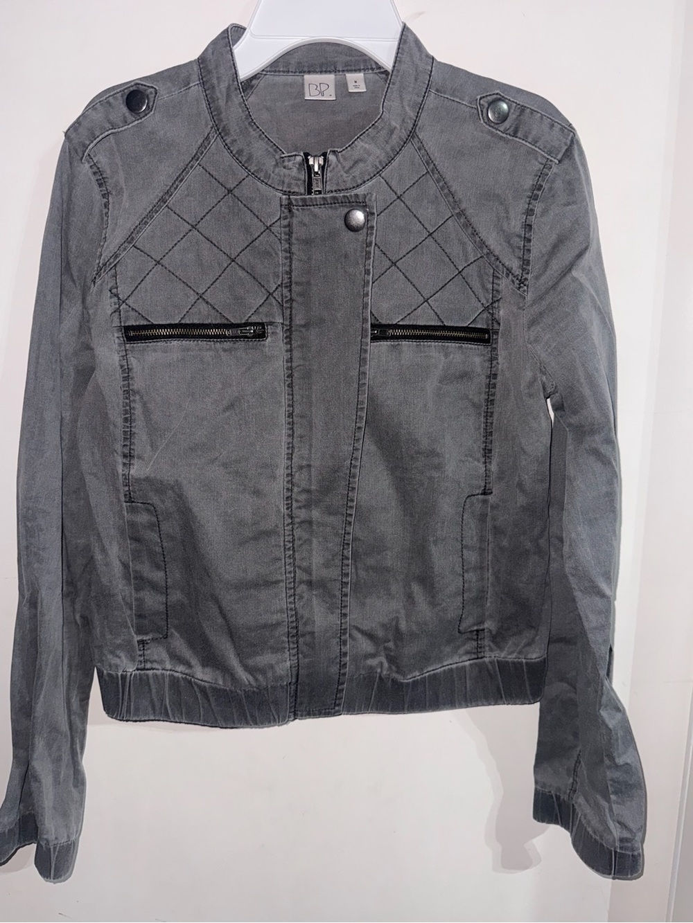 bp Gray Quilted Yoke Zip-Front Bomber Jacket